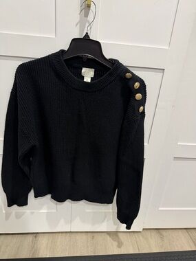 H&M Black Crewneck Sweater with Gold Shoulder Buttons